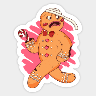 Funny Christmas Gingerbread Man Illustration Sticker